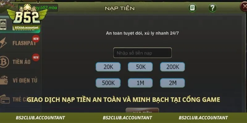 Giao dịch nạp tiền an toàn và minh bạch tại cổng game